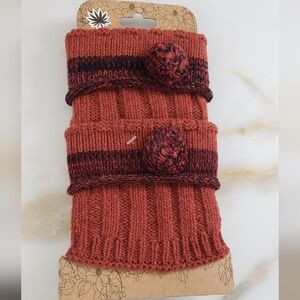 Wool Boot cuffs crocheted with pompoms Rust, Burnt Orange